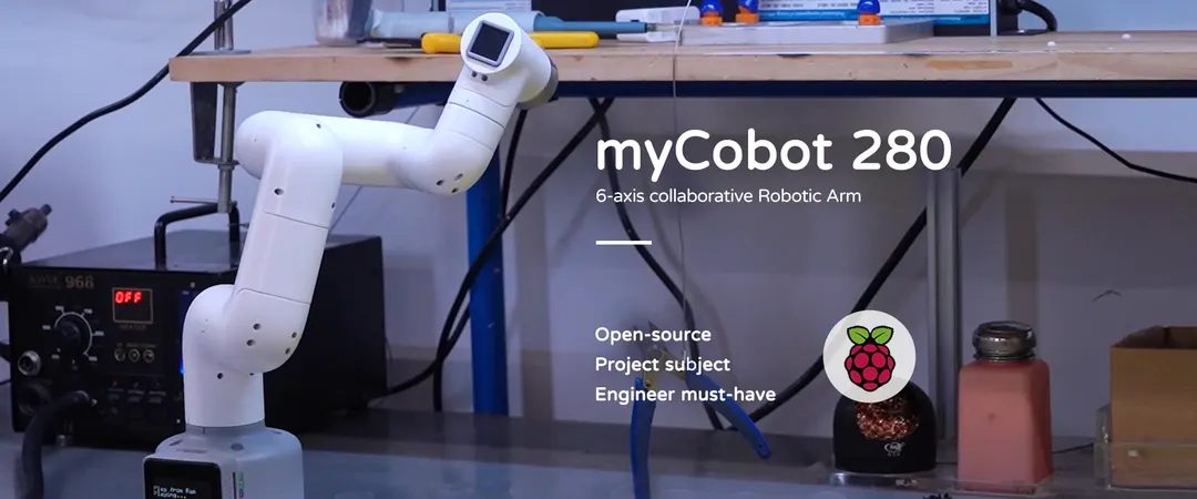 Elephant Robotics myCobot 280 family reference image with Raspberry Pi branding